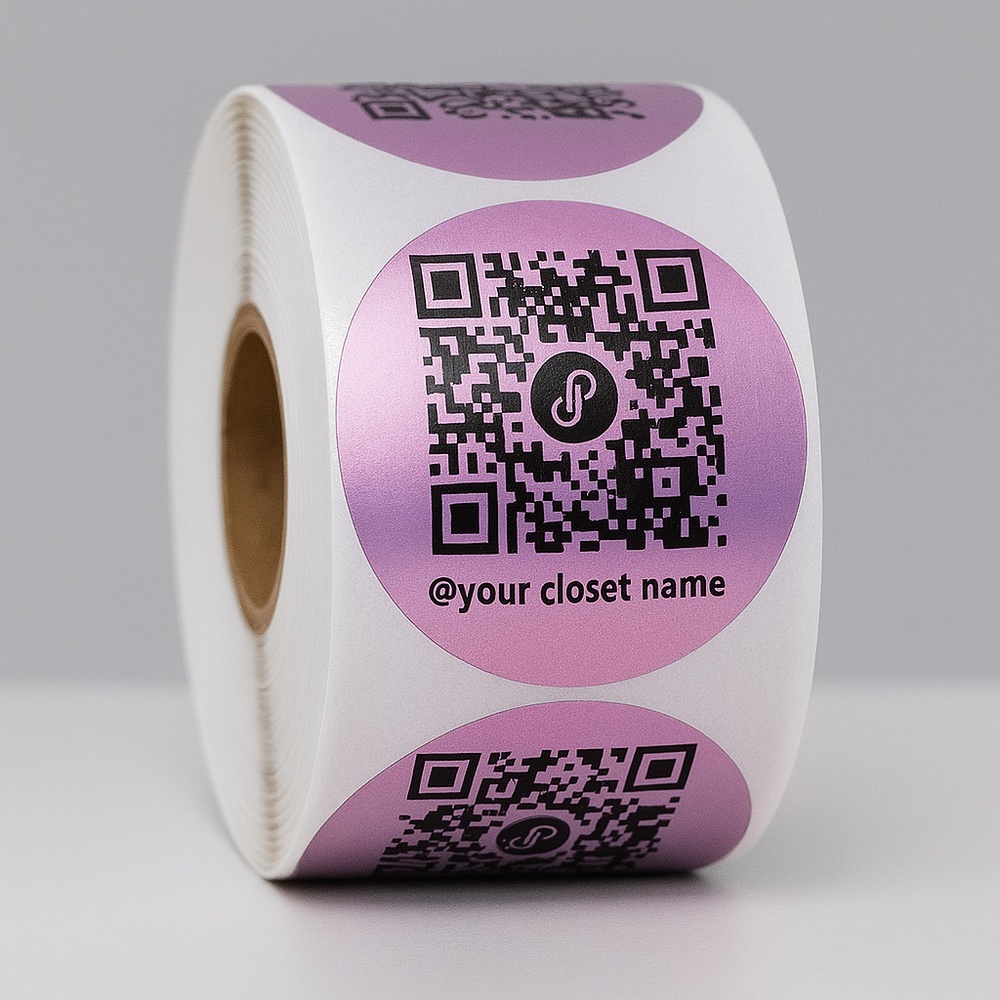 Purple Holographic QR Code Closet Stickers – Personalized “@yourclosetname”, 2"